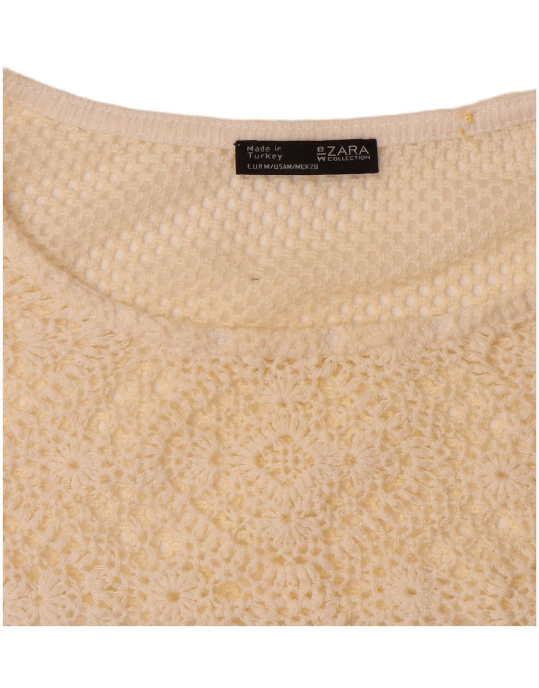ZARA Womens Crop Crochet Blouse Top UK 14 Medium White Polyester