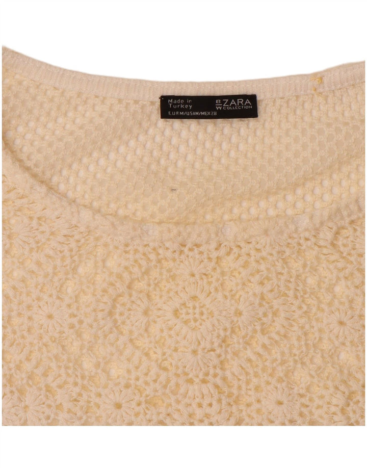ZARA Womens Crop Crochet Blouse Top UK 14 Medium White Polyester