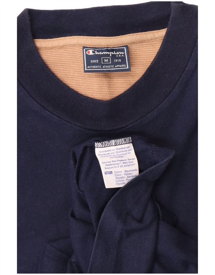 CHAMPION Mens Graphic Top Long Sleeve Medium Navy Blue Cotton