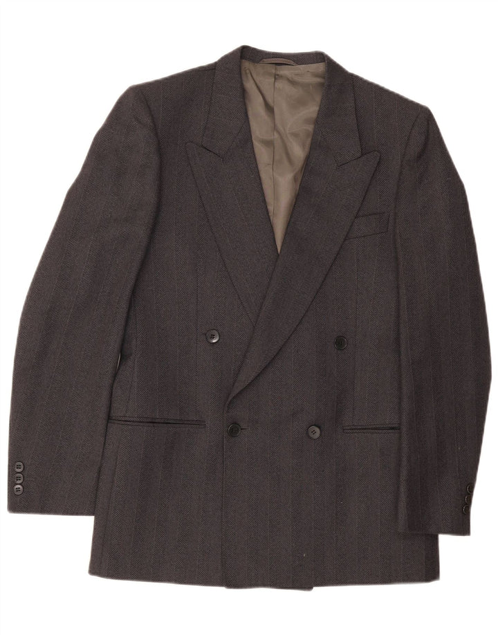 VENTANNI Mens Double Breasted Blazer Jacket IT 46 Small Grey Virgin Wool