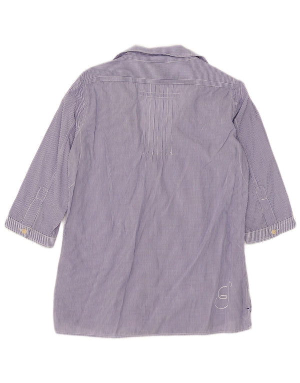 G-Star Womens 3/4 Sleeve Shirt UK 10 Small Blue Pinstripe