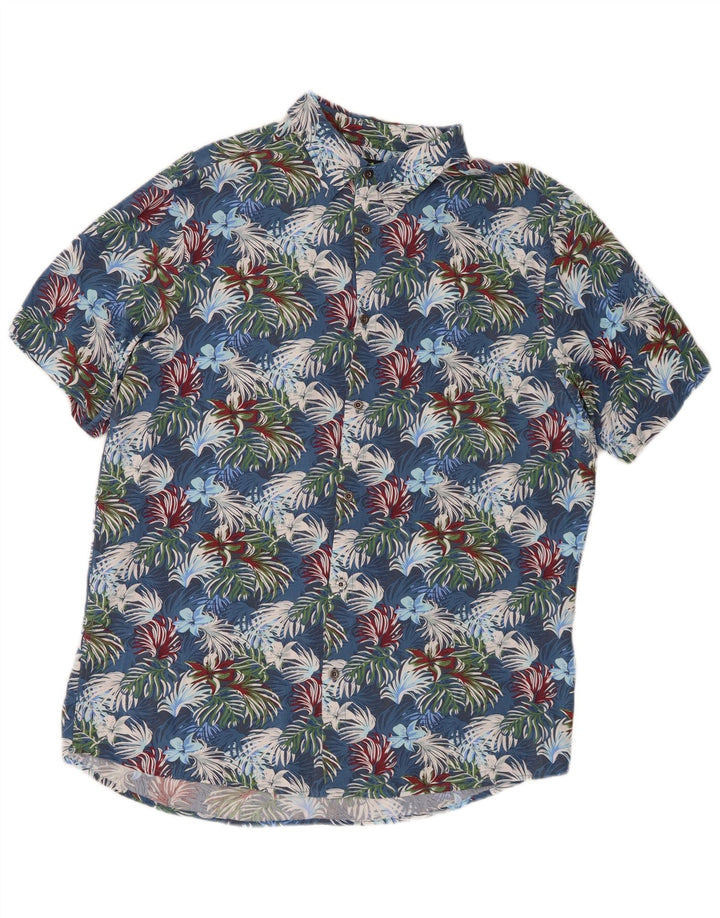 Mistral Mens Short Sleeve Shirt IT 48 Medium Blue Floral Viscose