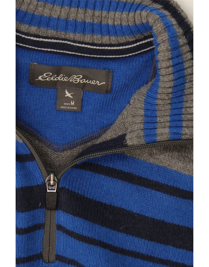 EDDIE BAUER Mens Zip Neck Jumper Sweater Medium Grey Colourblock Wool Vintage Eddie Bauer and Second-Hand Eddie Bauer from Messina Hembry 
