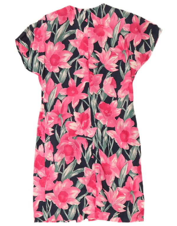Vintage Womens Short Sleeves Shirt Dress UK 14 Medium Pink Floral