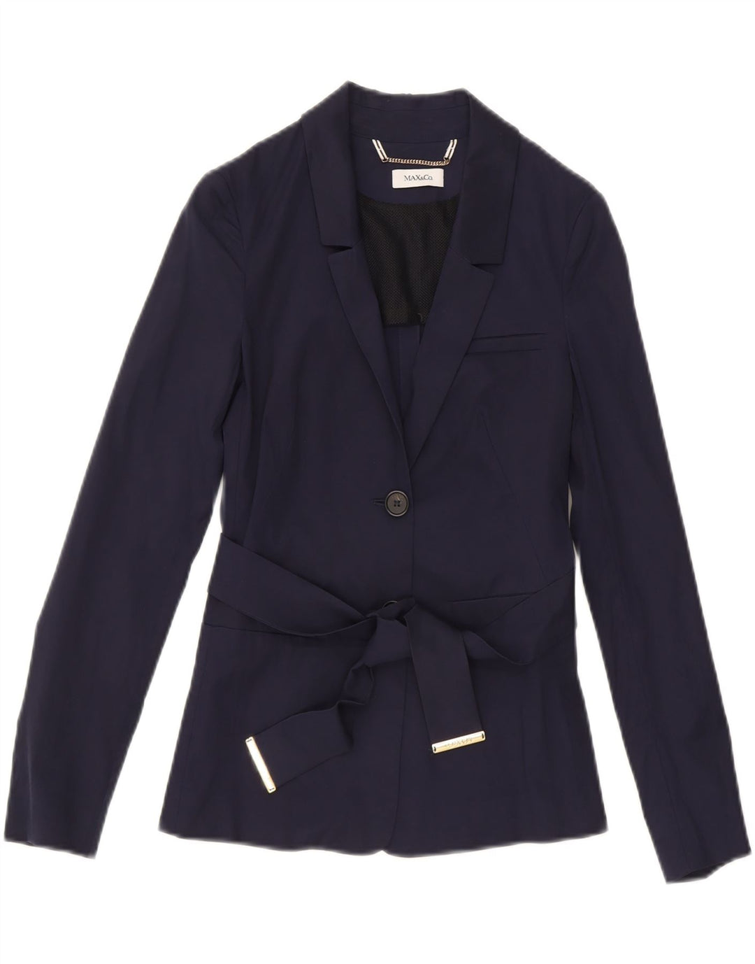 MAX & CO. Womens 2 Button Blazer Jacket UK 4 XS Navy Blue Cupro Vintage Max & Co. and Second-Hand Max & Co. from Messina Hembry 