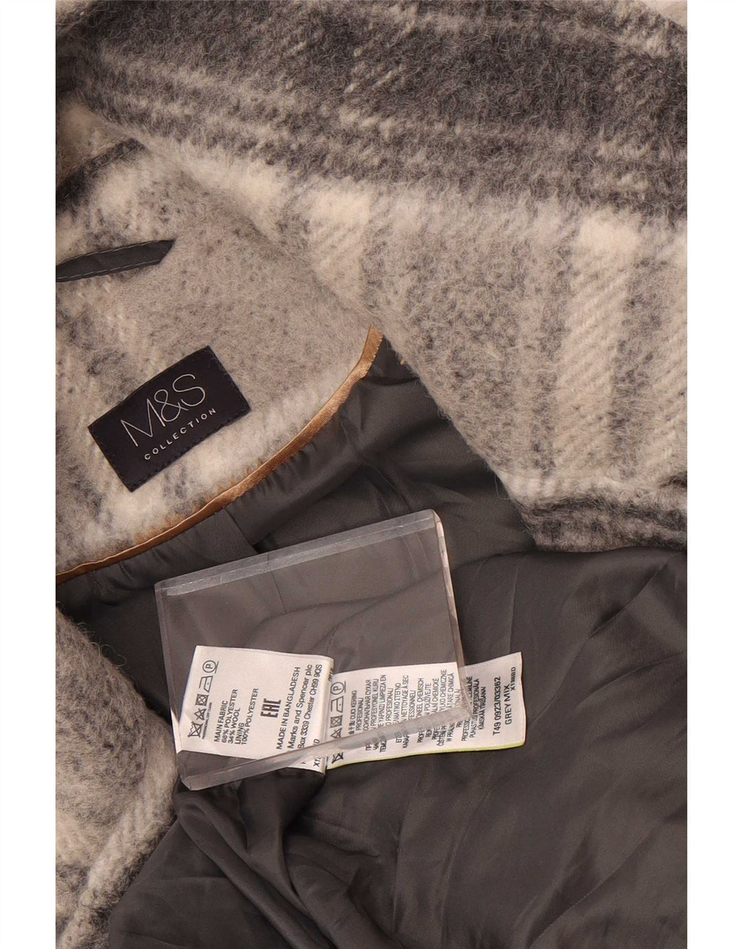 Marks & Spencer Womens Double Breasted Coat UK 16 Large Grey Check