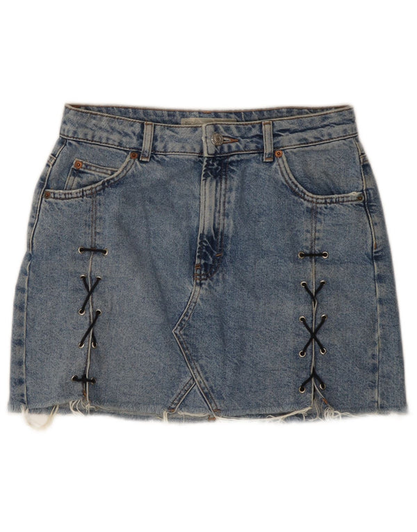 Topshop Mini jupe en jean pour femme UK 10 Small W28 Bleu Coton