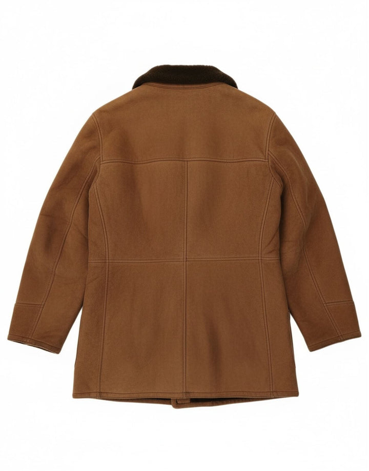 Vintage Mens Double Breasted Shearling Jacket UK 36 Small Brown