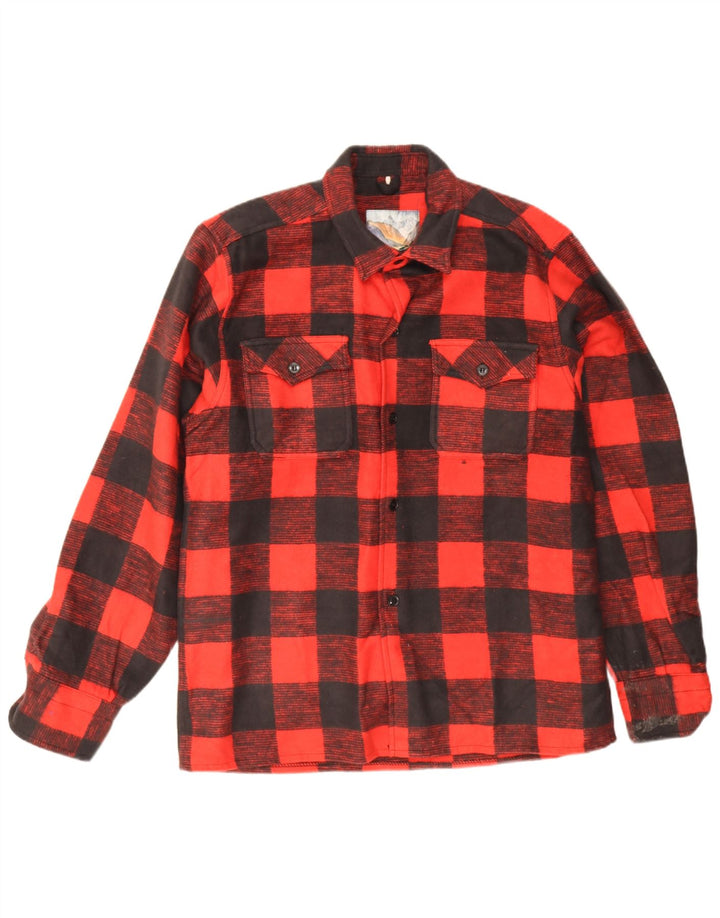 Vintage Mens Overshirt Flannel Shirt Large Red Check Cotton
