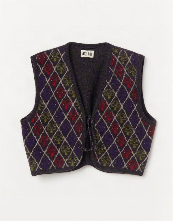 Gilet vintage da uomo in maglia corta UK 14 grande Argyle/diamante multicolore