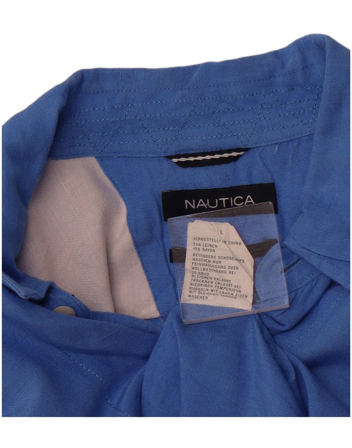 NAUTICA Mens Short Sleeve Shirt Large Blue Linen