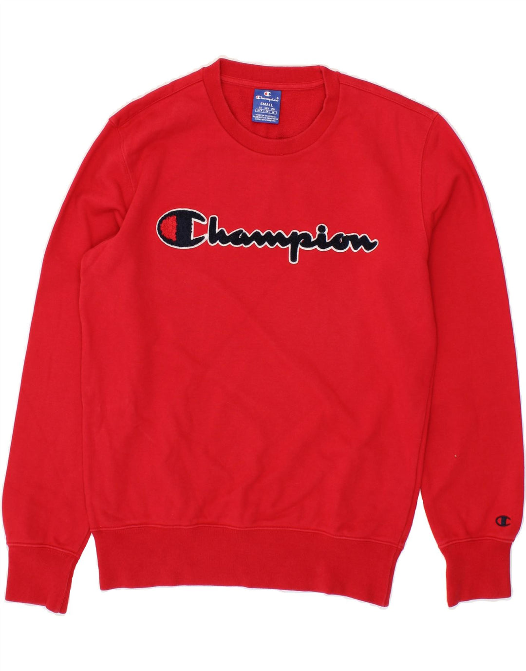 CHAMPION Mens Graphic Sweatshirt Jumper Small Red Cotton Vintage Champion and Second-Hand Champion from Messina Hembry 