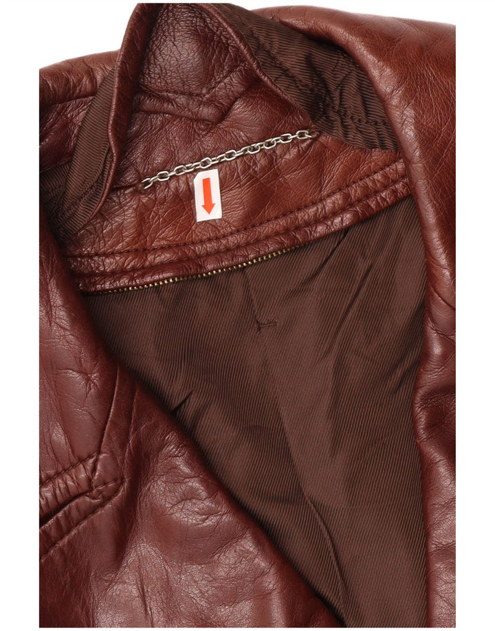 VINTAGE Womens Leather Coat IT 52 2XL Brown Leather