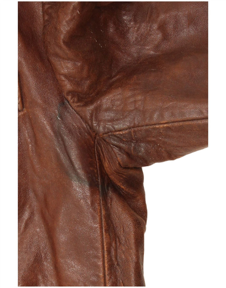 Giacca blazer in pelle vintage da uomo a 2 bottoni IT 44 XS in pelle marrone