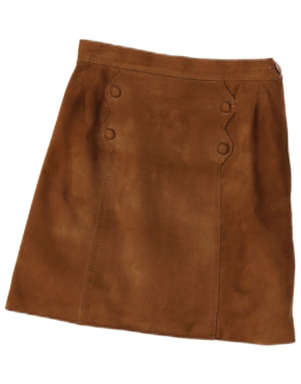 Vintage mujer ante mini falda W24 pequeño marrón