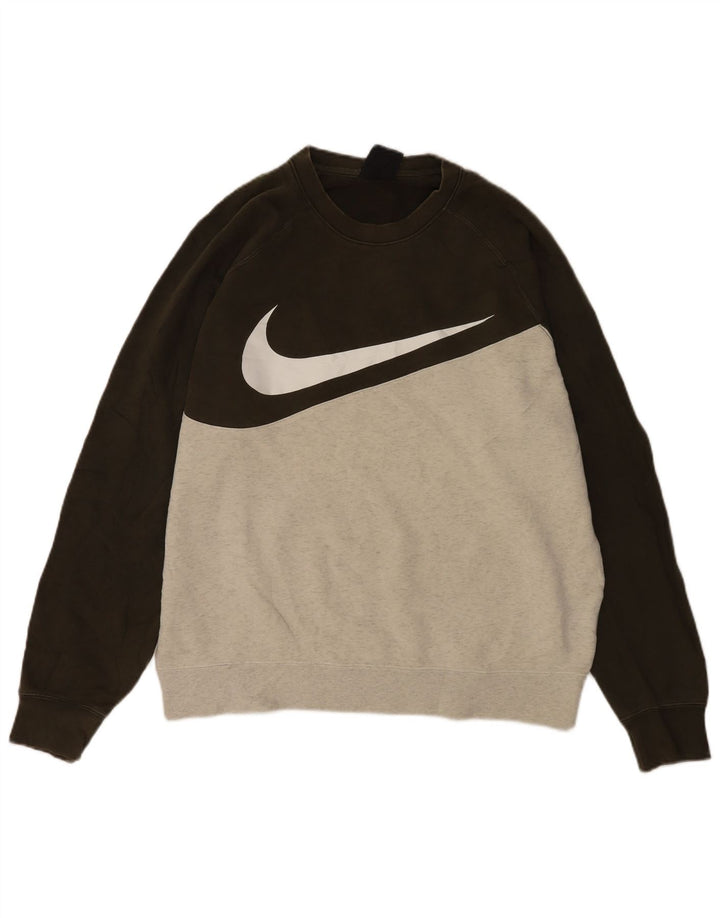 Nike Mens Graphic Sweatshirt Jumper Large Khaki Colourblock