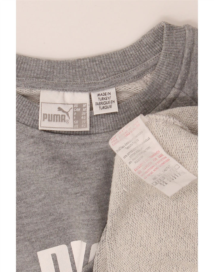 PUMA Womens Short Sleeve Graphic Sweatshirt Jumper UK 12 Medium  Grey Vintage Puma and Second-Hand Puma from Messina Hembry 