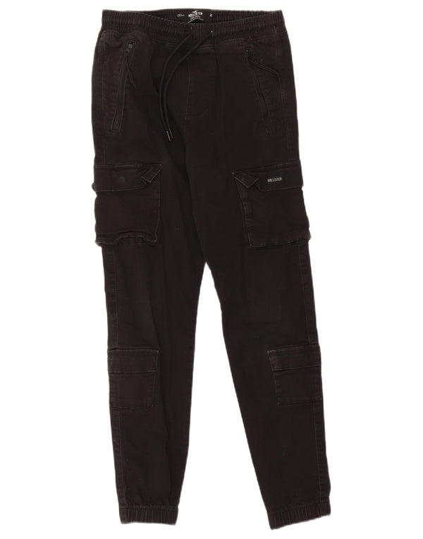 Hollister Herren Crop Jogger Cargohose XS W30 L26 Schwarze Baumwolle