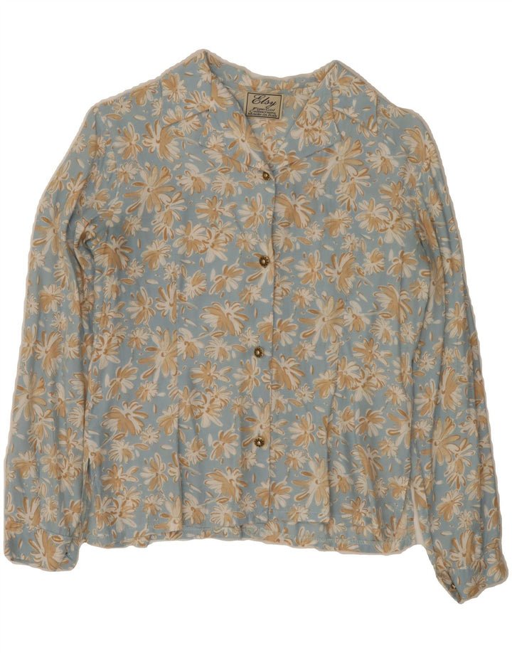 VINTAGE Womens Shirt Blouse EU 38 Medium Blue Floral Viscose Vintage Vintage and Second-Hand Vintage from Messina Hembry 
