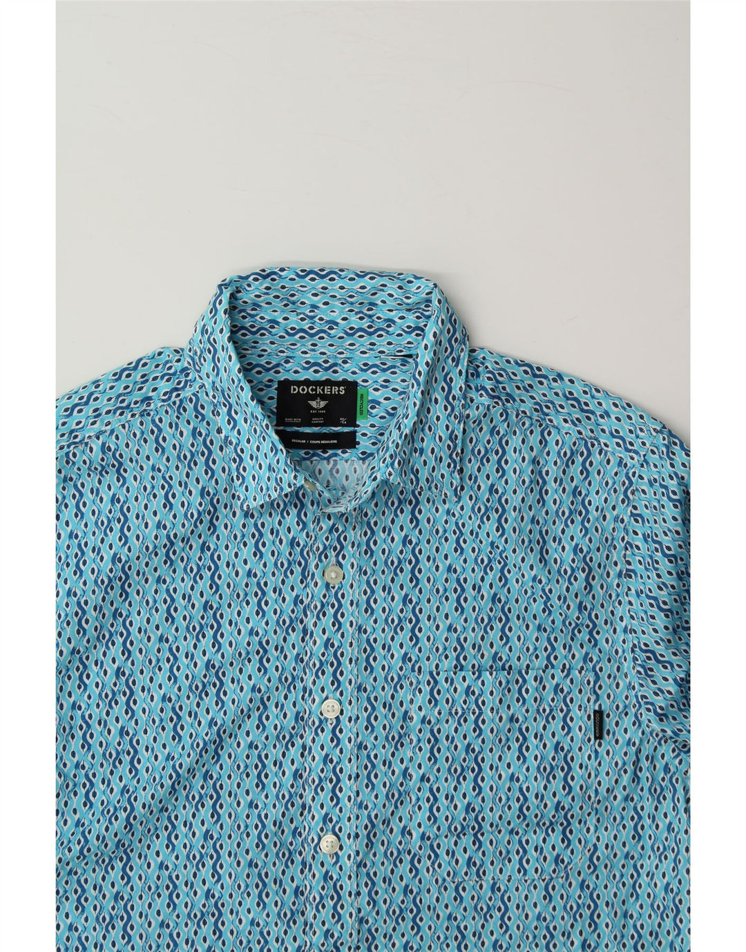 DOCKERS Mens Regular Fit Short Sleeve Shirt Small Blue Spotted Vintage Dockers and Second-Hand Dockers from Messina Hembry 