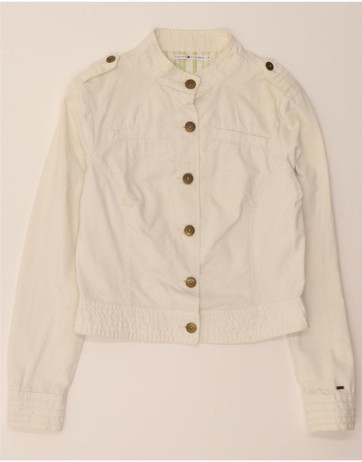 TOMMY HILFIGER Womens Crop Military Jacket US 8 Medium White Cotton Vintage Tommy Hilfiger and Second-Hand Tommy Hilfiger from Messina Hembry 