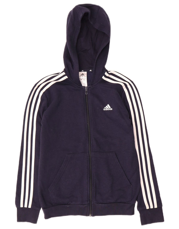 Adidas hættetrøje med lynlås til drenge 11-12 år marineblå bomuld