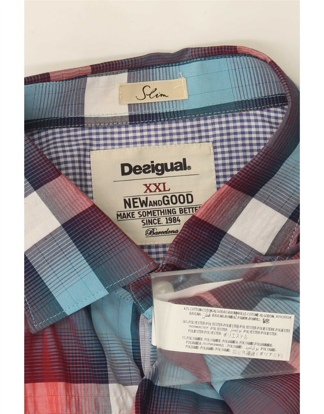 Desigual Mens Slim Shirt 2XL Multicoloured Check Cotton