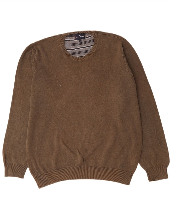 Marks & Spencer Herren Blauer Harbor-Pullover mit Rundhalsausschnitt, Größe L, Braun