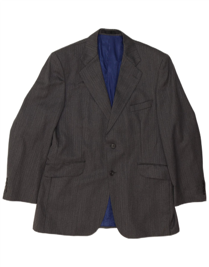 Marks & Spencer Mens 2 Button Blazer Jacket UK 42 Large Grey Pinstripe Wool