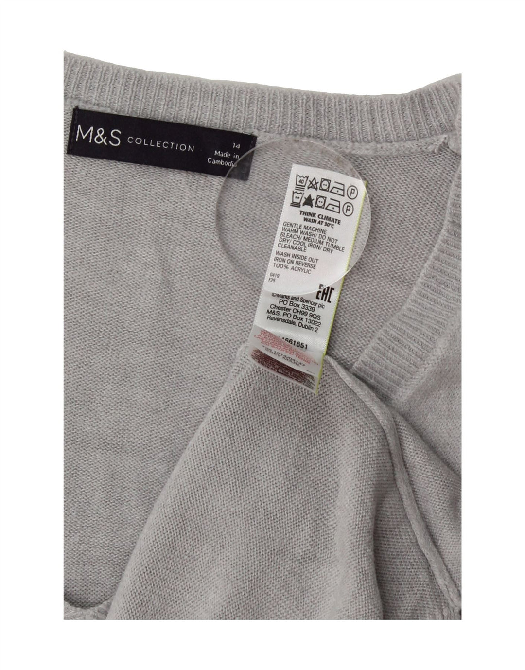 MARKS & SPENCER Mens V-Neck Jumper Sweater UK 14 Medium Grey Acrylic Vintage Marks & Spencer and Second-Hand Marks & Spencer from Messina Hembry 