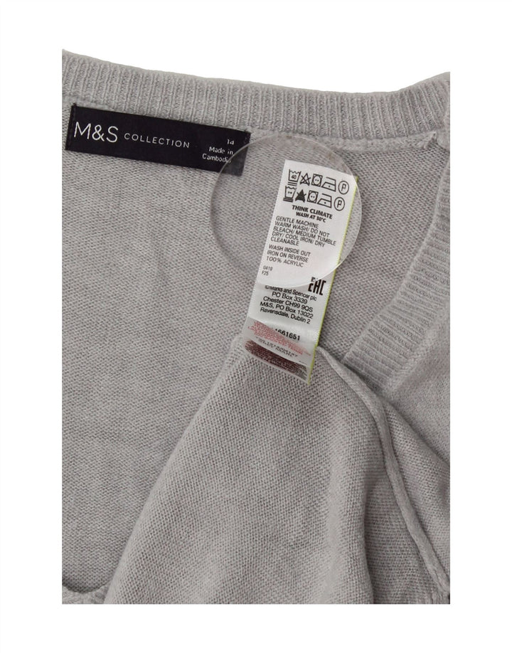 MARKS & SPENCER Mens V-Neck Jumper Sweater UK 14 Medium Grey Acrylic Vintage Marks & Spencer and Second-Hand Marks & Spencer from Messina Hembry 