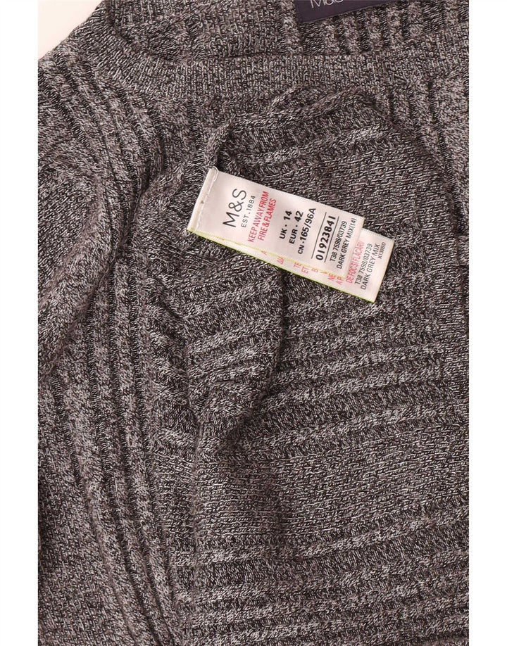 Marks & Spencer Womens Top Long Sleeve UK 14 Medium Grey Striped Viscose