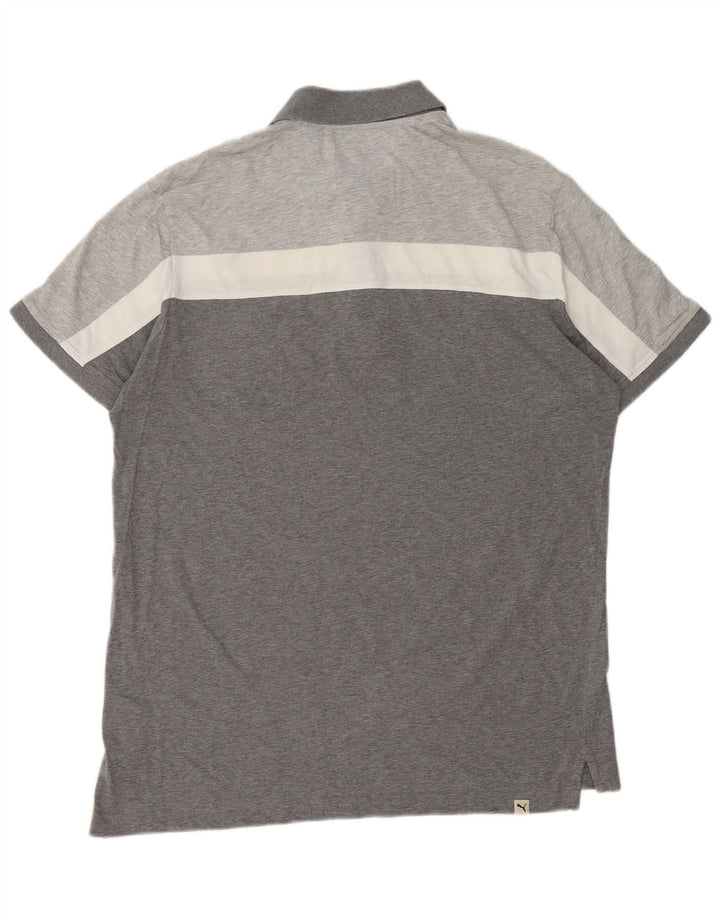 PUMA Mens Polo Shirt Large Grey Colourblock Cotton