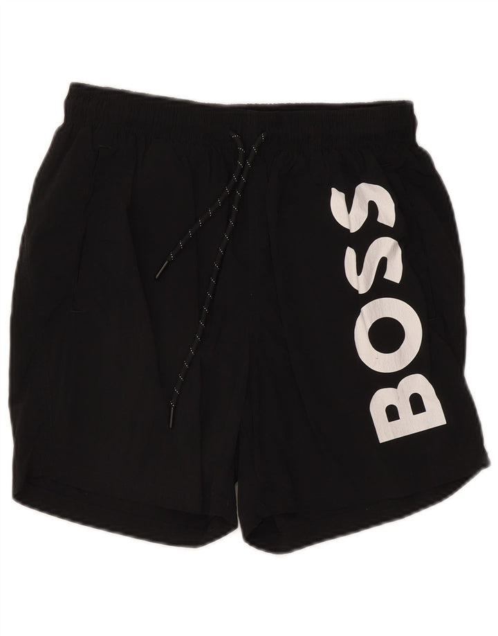Hugo Boss Mens Graphic Swimming Shorts Small Black Polyamide
