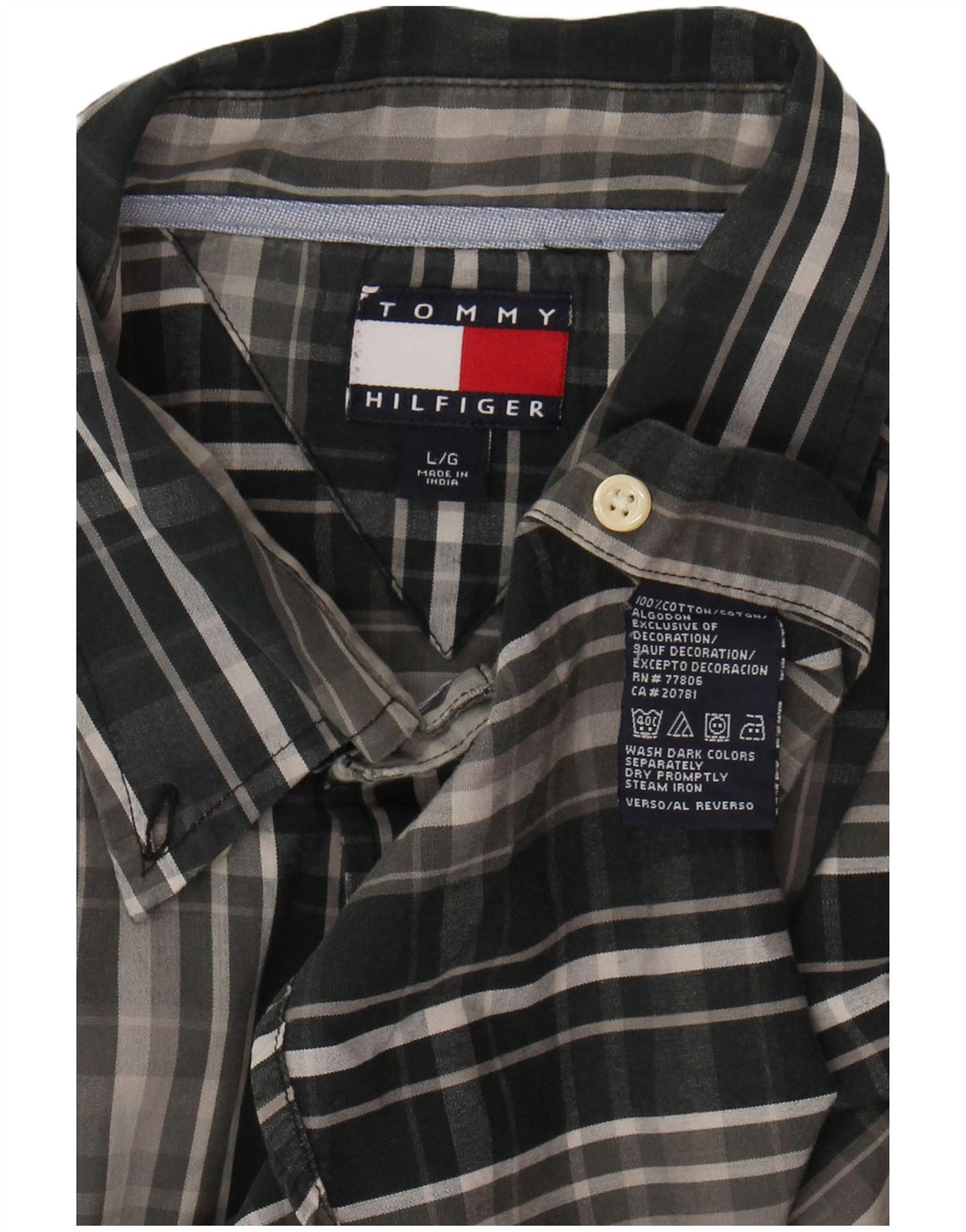 TOMMY HILFIGER Mens Shirt Large Grey Check Cotton