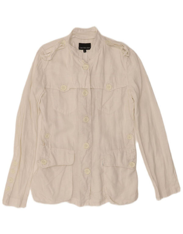 Calvin Klein Jeans Militærjakke til kvinder UK 10 Small White Linen