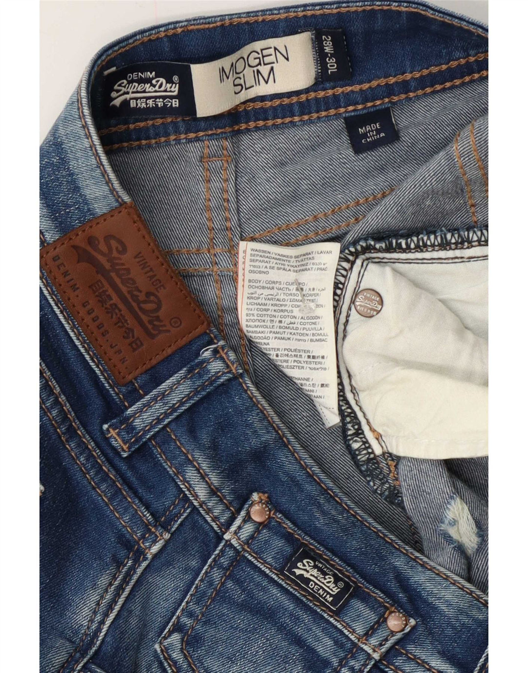 Jeans slim da donna Imogen effetto invecchiato Superdry W28 L30 cotone blu