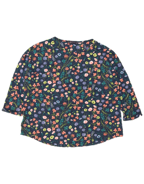 Marks & Spencer Ženska majica s 3/4 rukavima UK 22 3XL tamnoplavi cvjetni poliester
