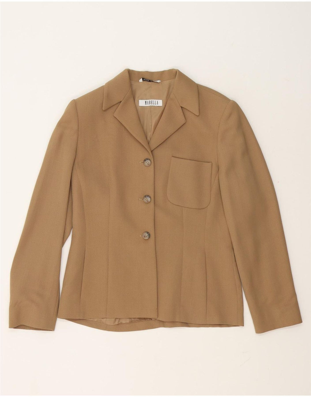 Marella Womens 3 Button Blazer Jacket UK 10 Small Beige Virgin Wool