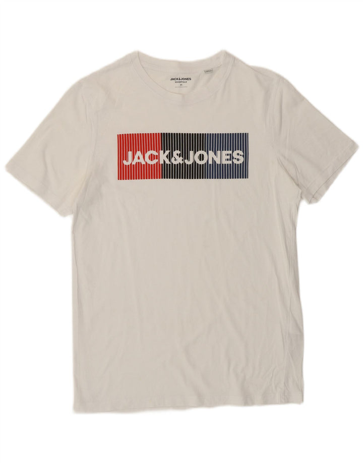 JACK & JONES Mens Graphic T-Shirt Top Medium White Cotton