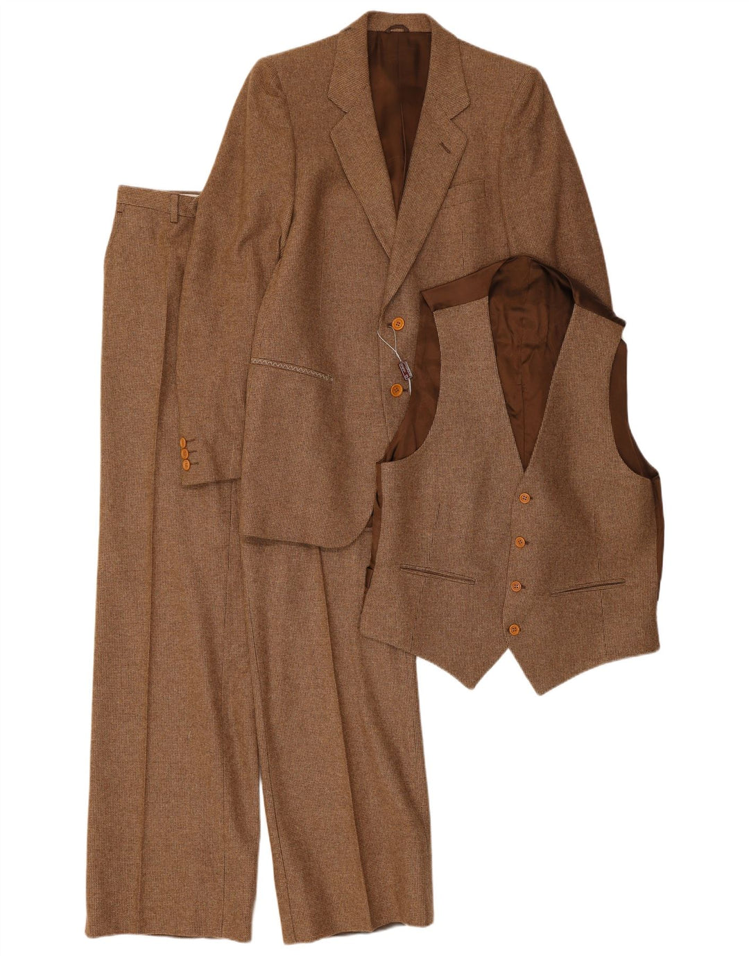 Vintage Mens 2 Button 3 Piece Suit IT 48 Medium W30 L31 Brown Alpaca Wool