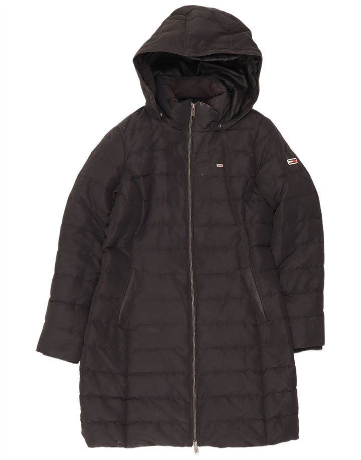 Tommy Hilfiger Abrigo acolchado con capucha para mujer UK 44 Poliéster negro mediano