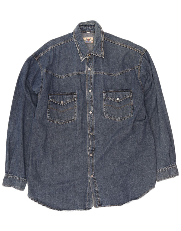 Vintage denimskjorte til mænd, medium marineblå bomuld