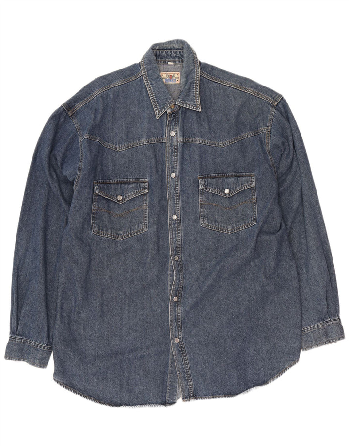 Vintage denimskjorte til mænd, medium marineblå bomuld