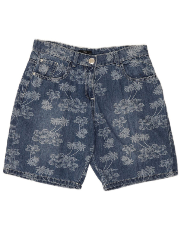 M&Co Womens Petite Graphic Denim Shorts UK 10 Small W28 Blue Floral Cotton