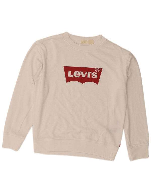 Levi's Womens Graphic Oversized Sweatshirt Jumper UK 6 XS White Cotton