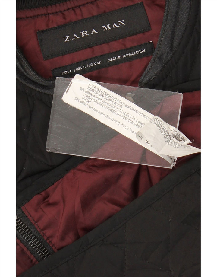 Zara Herre Quilted Gilet UK 40 Large Black Polyester