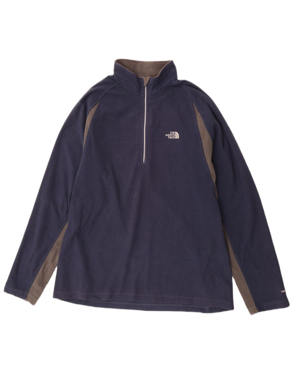 The North Face Mens Zip Neck Fleece Jumper XL Navy Blue Colourblock