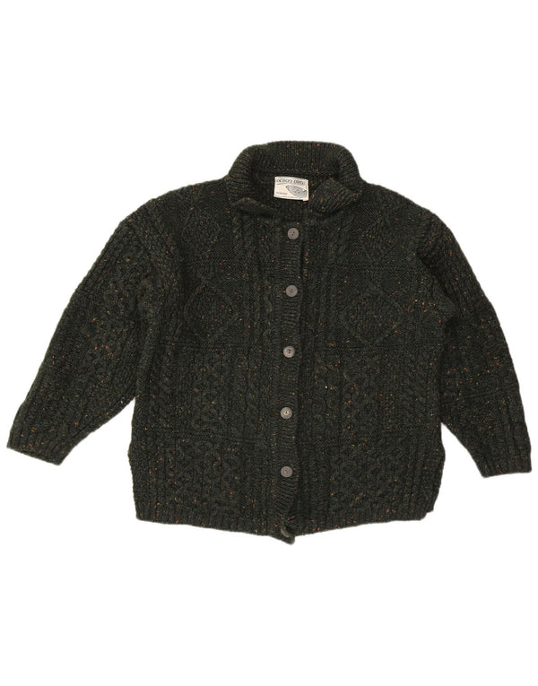 Vintage dame cardigan sweater UK 16 Large grøn flækket uld