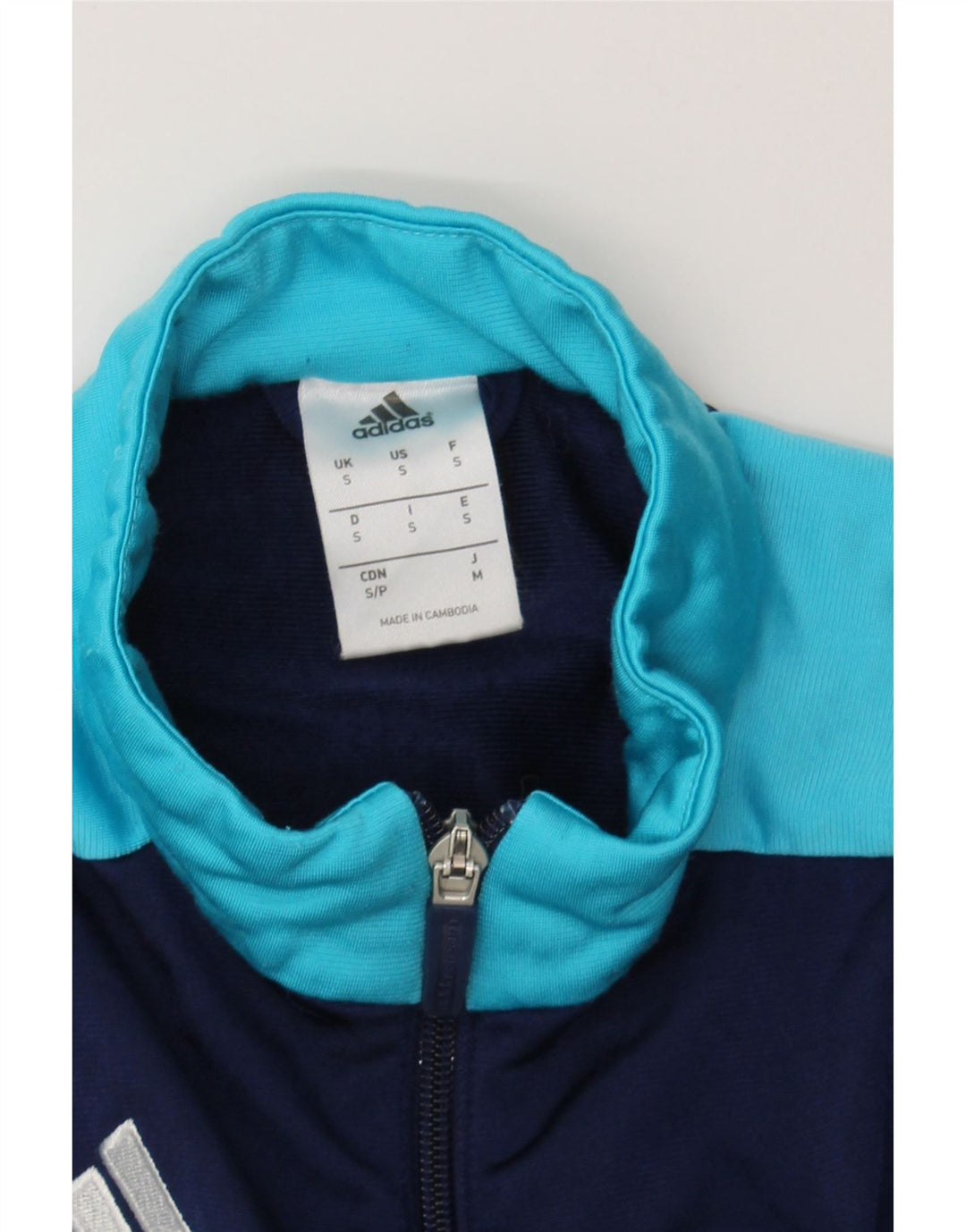 ADIDAS Mens Tracksuit Top Jacket Small Navy Blue Colourblock Polyester Vintage Adidas and Second-Hand Adidas from Messina Hembry 